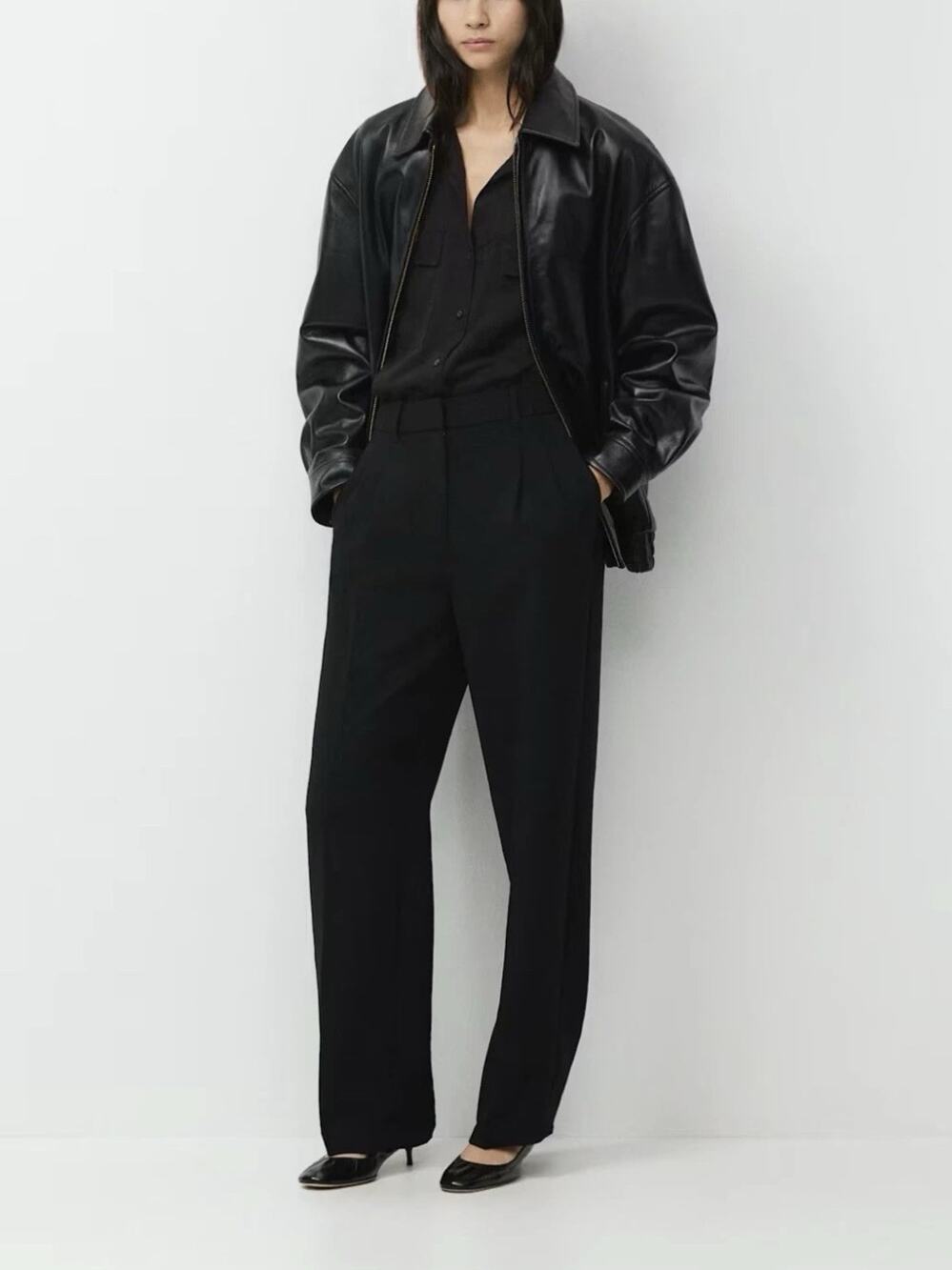 Aritzia Wilfred Effortless Pant Crepette Black High Rise Wide Leg Size 4